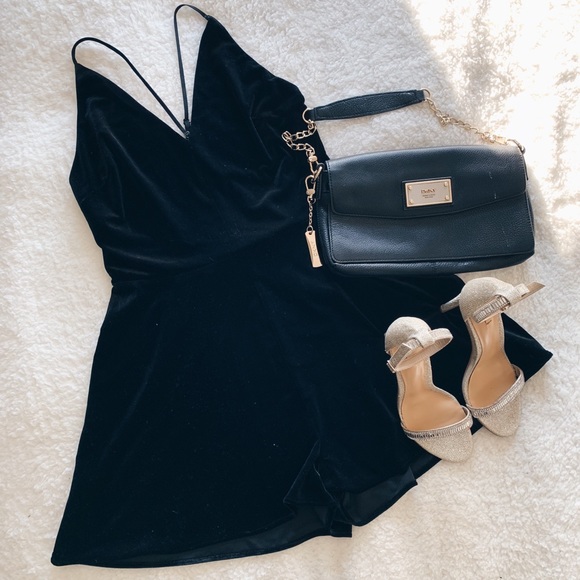 Lush Dresses & Skirts - HOST PICK Lush Black Velvet Open Back Romper